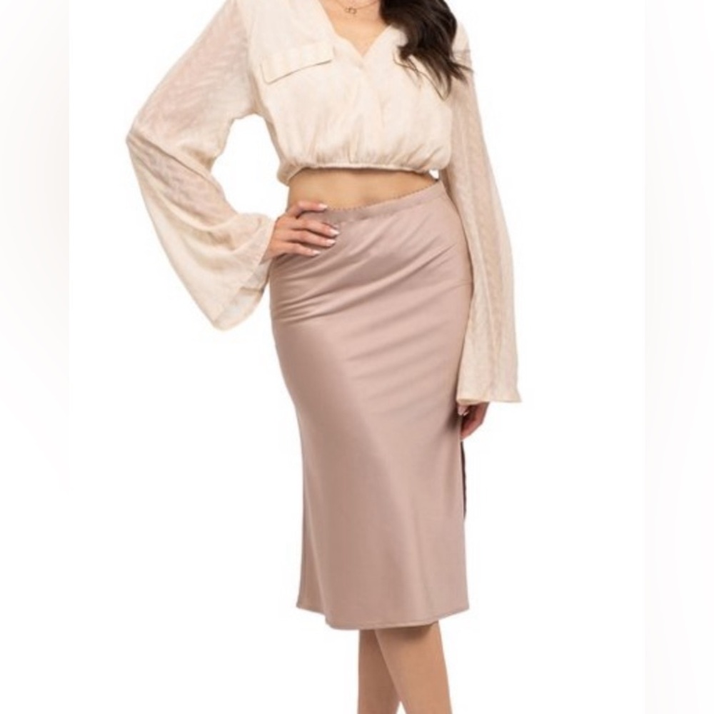 Nude Satin Midi Skirt